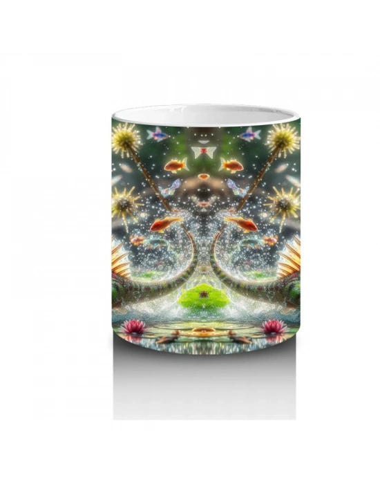 Çocuklara Sütü Sevdiren Nilüferler Arasında Yüzen Sevimli Dinozor Desenli Kupa Bardak