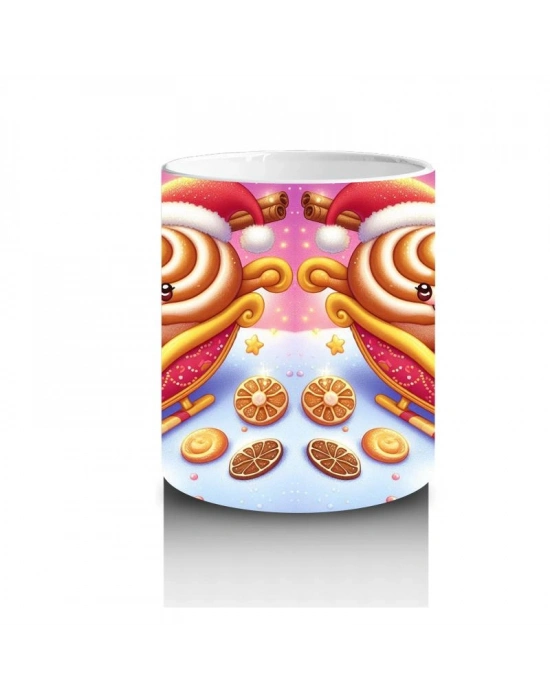 Çocuklara Sütü Sevdiren Noel Şapkalı Tatlı Kediler ve Kurabiye Desenli Kupa Bardak