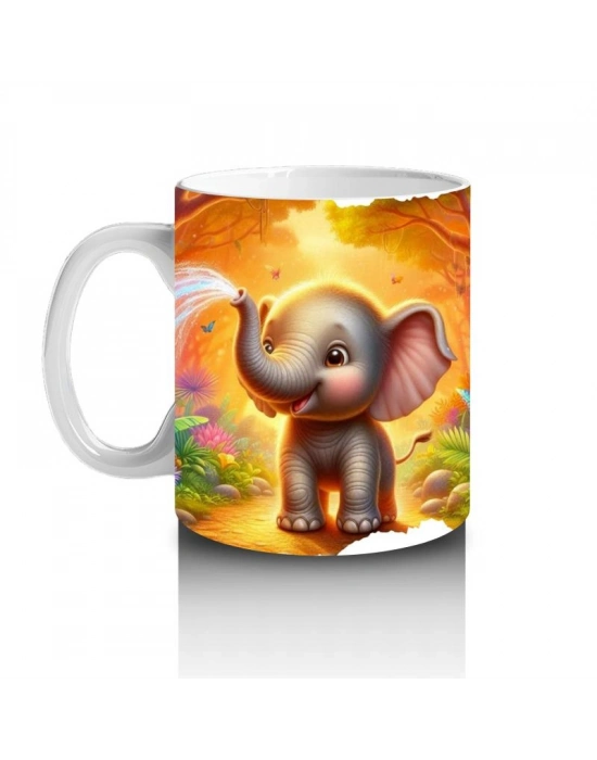 Çocuklara Sütü Sevdiren Orman Ortasında Su Fışkırtan Sevimli Fil Desenli Kupa Bardak