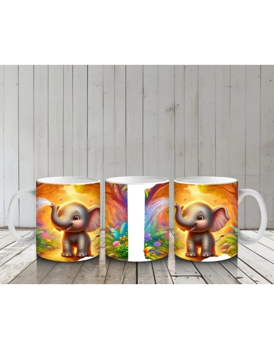 Çocuklara Sütü Sevdiren Orman Ortasında Su Fışkırtan Sevimli Fil Desenli Kupa Bardak