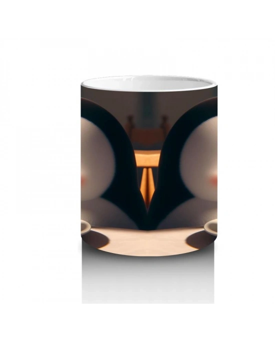 Çocuklara Sütü Sevdiren Pasta Yiyen Sevimli Penguen Desenli Kupa Bardak