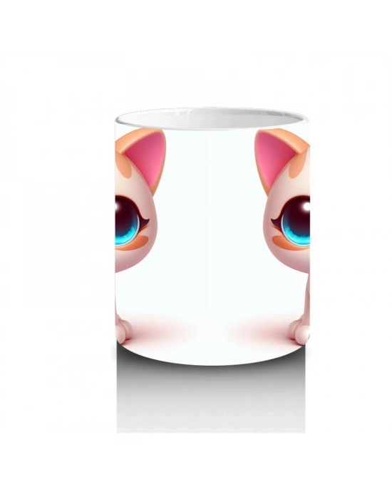 Çocuklara Sütü Sevdiren Pembe Yanaklı Kedi Kupa Bardak