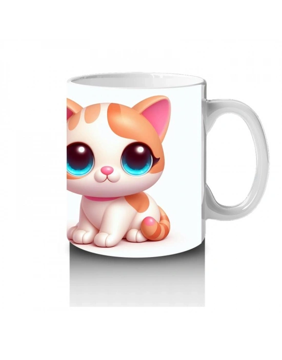 Çocuklara Sütü Sevdiren Pembe Yanaklı Kedi Kupa Bardak