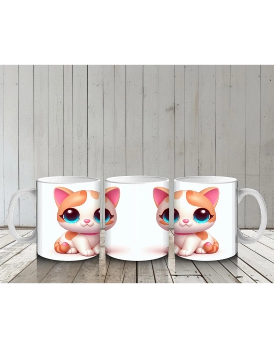 Çocuklara Sütü Sevdiren Pembe Yanaklı Kedi Kupa Bardak