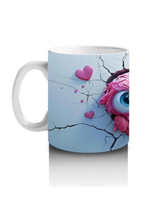 Çocuklara Sütü Sevdiren Pembeli Kalpli Baykuş Çifti Kupa Bardak