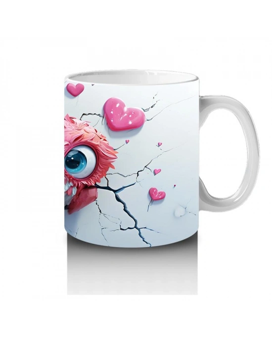 Çocuklara Sütü Sevdiren Pembeli Kalpli Baykuş Çifti Kupa Bardak