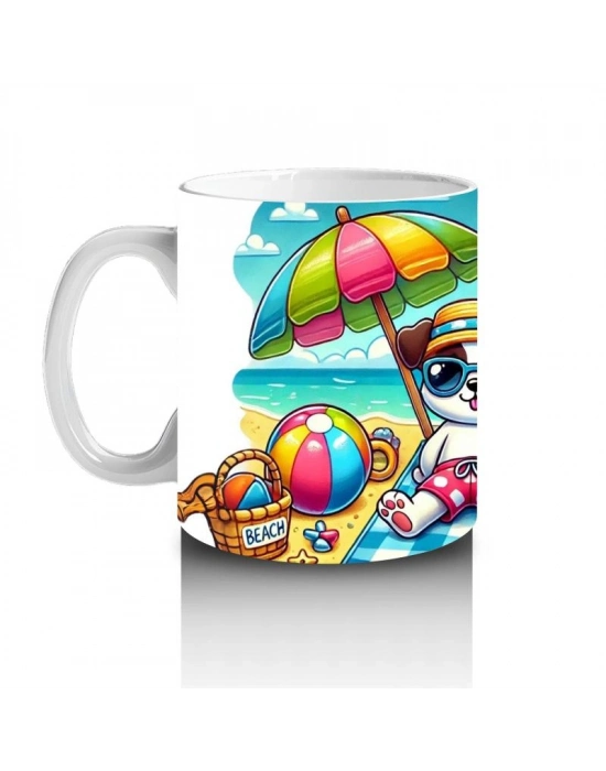 Çocuklara Sütü Sevdiren Plaj Keyfi Yapan Kedi ve Köpek Desenli Kupa Bardak