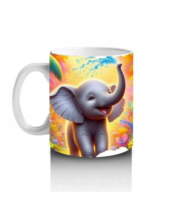 Çocuklara Sütü Sevdiren Rengârenk Arka Planlı Sevimli Fil Desenli Kupa Bardak