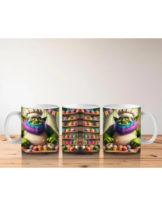 Çocuklara Sütü Sevdiren Rengârenk Cupcake Şefi Canavar Desenli Kupa Bardak