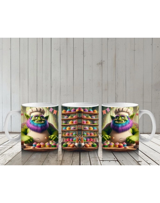 Çocuklara Sütü Sevdiren Rengârenk Cupcake Şefi Canavar Desenli Kupa Bardak