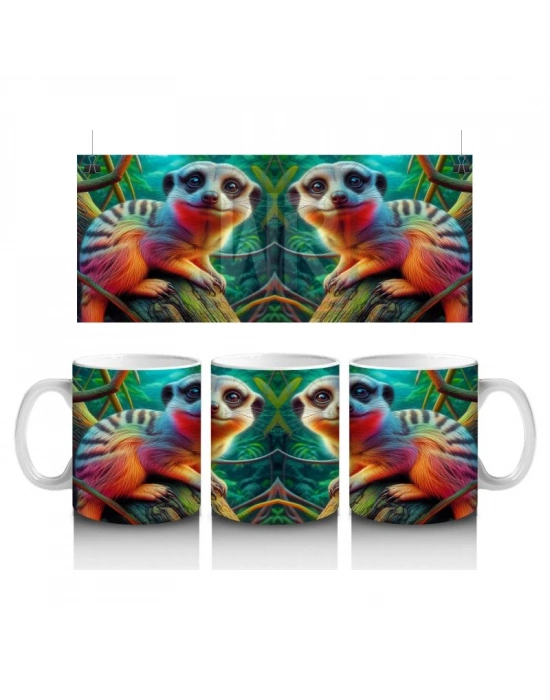 Çocuklara Sütü Sevdiren Rengârenk Sevimli Merkat Desenli Kupa Bardak