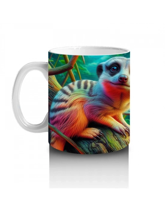 Çocuklara Sütü Sevdiren Rengârenk Sevimli Merkat Desenli Kupa Bardak