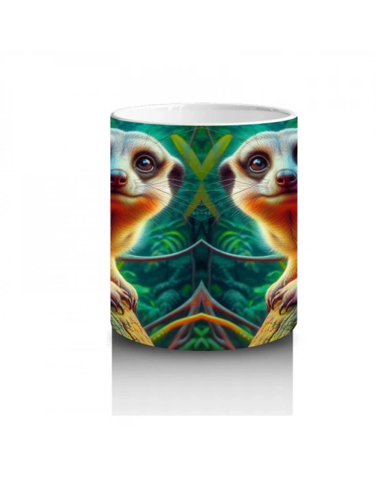 Çocuklara Sütü Sevdiren Rengârenk Sevimli Merkat Desenli Kupa Bardak