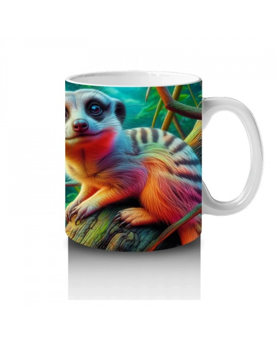 Çocuklara Sütü Sevdiren Rengârenk Sevimli Merkat Desenli Kupa Bardak