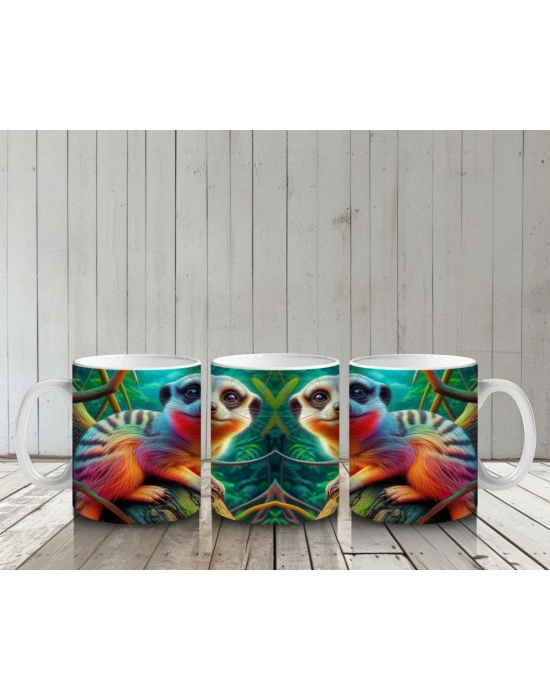 Çocuklara Sütü Sevdiren Rengârenk Sevimli Merkat Desenli Kupa Bardak