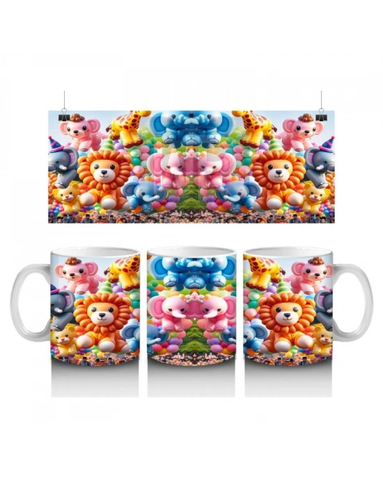 Çocuklara Sütü Sevdiren Renkli Balon Hayvanlar Desenli Kupa Bardak