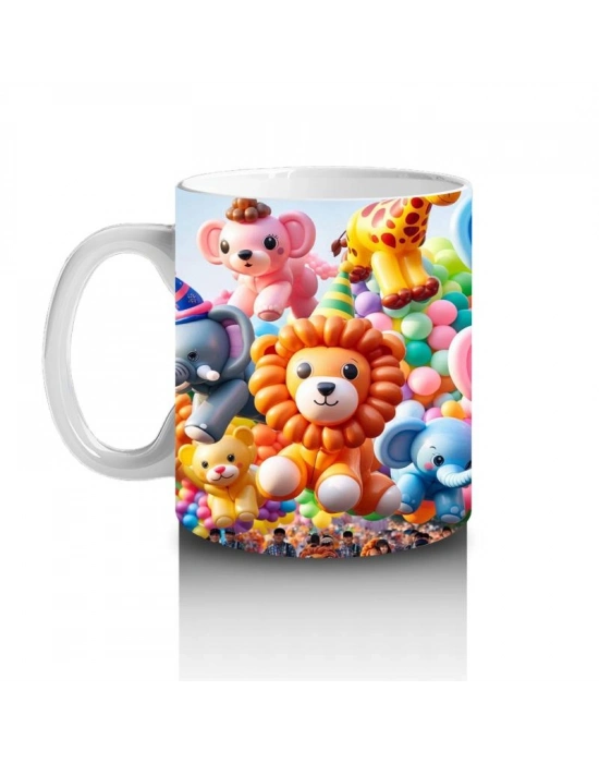 Çocuklara Sütü Sevdiren Renkli Balon Hayvanlar Desenli Kupa Bardak