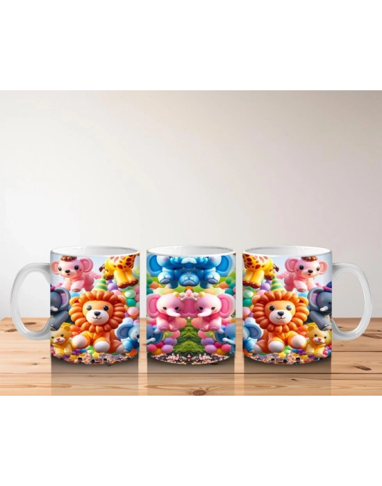 Çocuklara Sütü Sevdiren Renkli Balon Hayvanlar Desenli Kupa Bardak