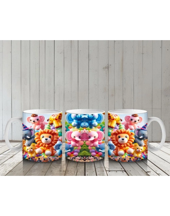 Çocuklara Sütü Sevdiren Renkli Balon Hayvanlar Desenli Kupa Bardak