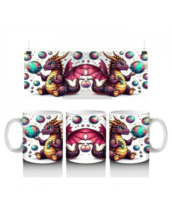 Çocuklara Sütü Sevdiren Renkli Baloncuklu Sevimli Ejderha Desenli Kupa Bardak