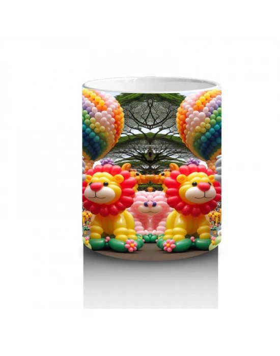 Çocuklara Sütü Sevdiren Renkli Balonlardan Hayvanlar Desenli Kupa Bardak