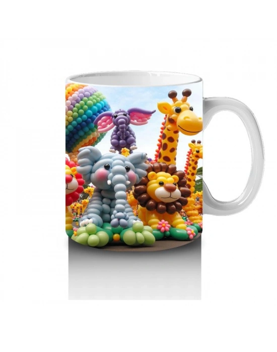 Çocuklara Sütü Sevdiren Renkli Balonlardan Hayvanlar Desenli Kupa Bardak
