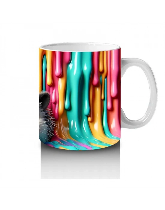 Çocuklara Sütü Sevdiren Renkli Boya Dalgaları Arasında Neşeli Kirpi Kupa Bardak