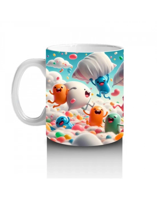 Çocuklara Sütü Sevdiren Renkli Bulutlar ve Neşeli Canavarlar Desenli Kupa Bardak