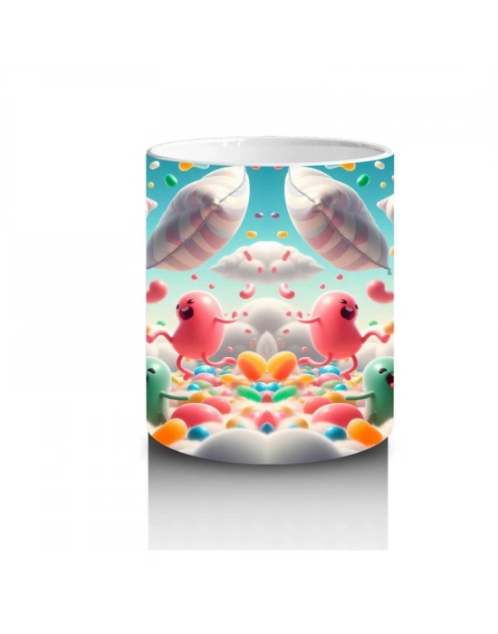 Çocuklara Sütü Sevdiren Renkli Bulutlar ve Neşeli Canavarlar Desenli Kupa Bardak