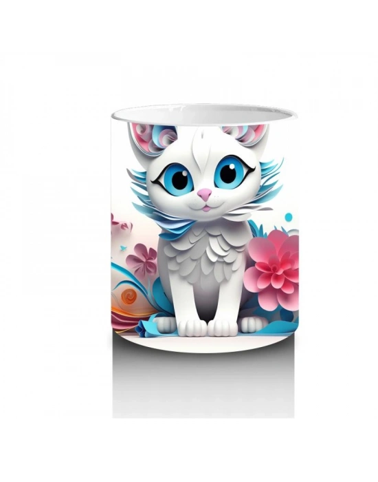 Çocuklara Sütü Sevdiren Renkli Çiçekli Sevimli Kedi Desenli Kupa Bardak