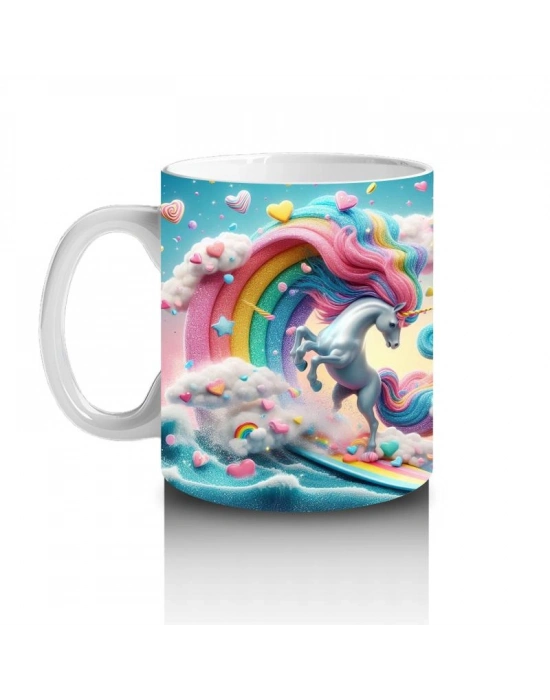 Çocuklara Sütü Sevdiren Renkli Dalga Unicorn Şöleni Kupa Bardak