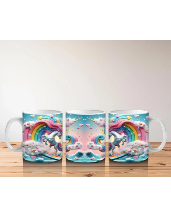 Çocuklara Sütü Sevdiren Renkli Dalga Unicorn Şöleni Kupa Bardak