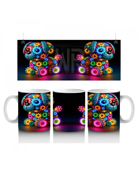 Çocuklara Sütü Sevdiren Renkli Dişli Parçalarla Yapılmış Robot Köpek Desenli Kupa Bardak