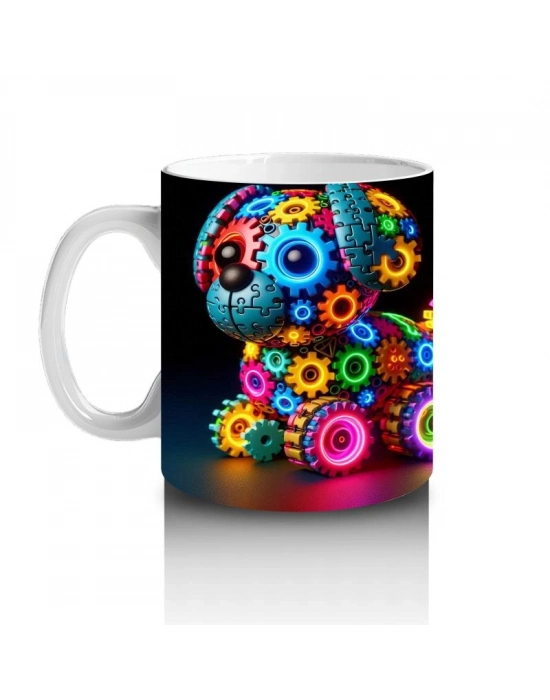 Çocuklara Sütü Sevdiren Renkli Dişli Parçalarla Yapılmış Robot Köpek Desenli Kupa Bardak