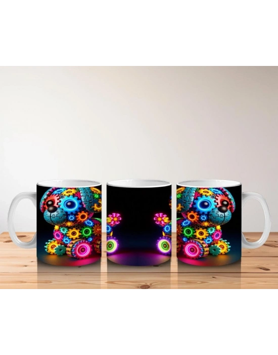 Çocuklara Sütü Sevdiren Renkli Dişli Parçalarla Yapılmış Robot Köpek Desenli Kupa Bardak