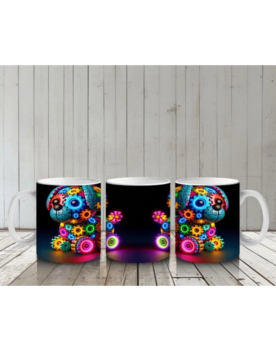 Çocuklara Sütü Sevdiren Renkli Dişli Parçalarla Yapılmış Robot Köpek Desenli Kupa Bardak