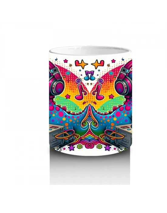 Çocuklara Sütü Sevdiren Renkli DJ Dinozor Desenli Kupa Bardak