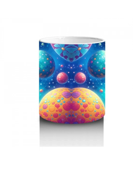 Çocuklara Sütü Sevdiren Renkli Gezegenler Arasında Yüzen Astronot Dinozor Desenli Kupa Bardak