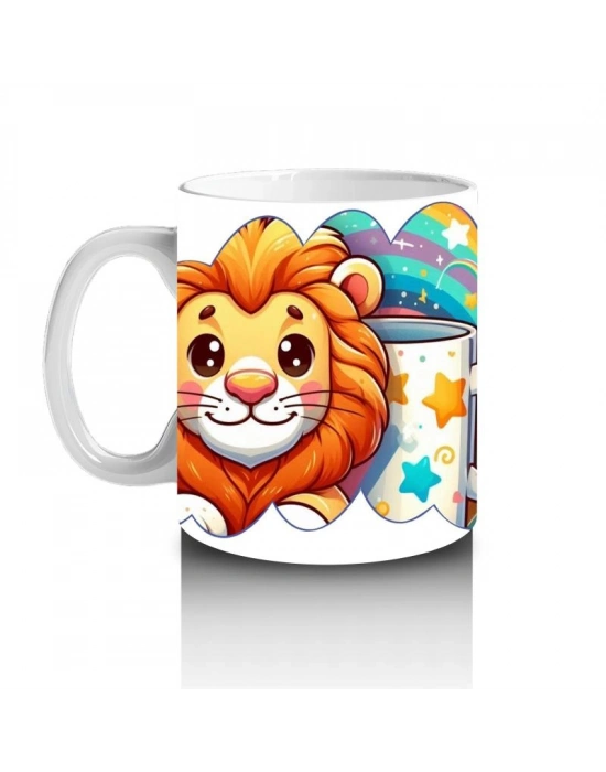 Çocuklara Sütü Sevdiren Renkli Kupasıyla Sevimli Aslan Desenli Kupa Bardak