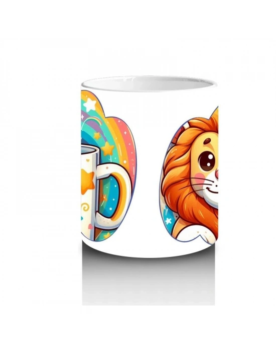 Çocuklara Sütü Sevdiren Renkli Kupasıyla Sevimli Aslan Desenli Kupa Bardak