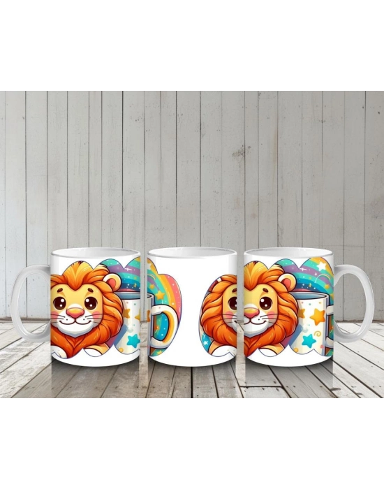 Çocuklara Sütü Sevdiren Renkli Kupasıyla Sevimli Aslan Desenli Kupa Bardak