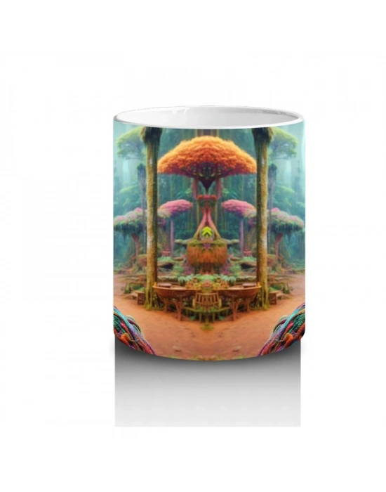 Çocuklara Sütü Sevdiren Renkli Ormanda Meraklı Sürüngen Desenli Kupa Bardak