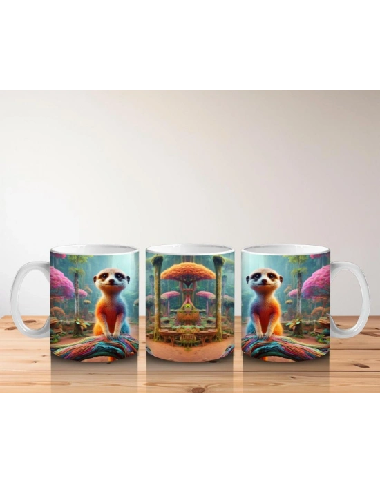 Çocuklara Sütü Sevdiren Renkli Ormanda Meraklı Sürüngen Desenli Kupa Bardak