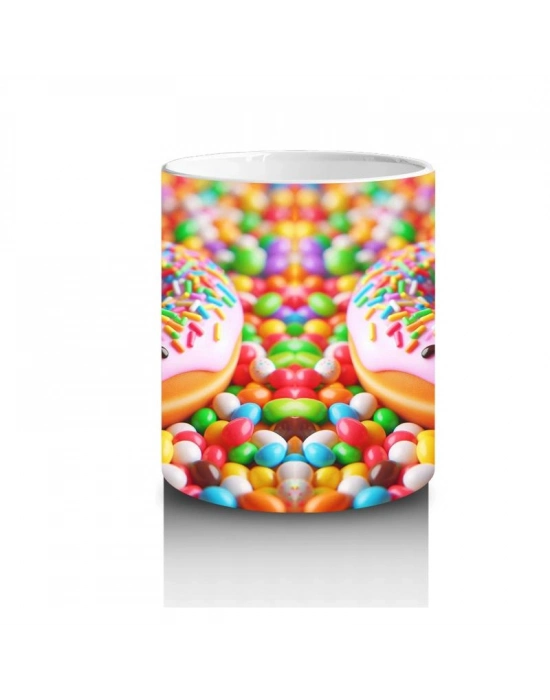 Çocuklara Sütü Sevdiren Renkli Şekerlemeler Arasında Gülümseyen Donut Desenli Kupa Bardak