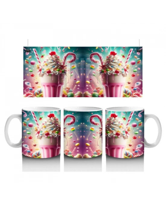 Çocuklara Sütü Sevdiren Renkli Şekerli Süt Kokteyli Desenli Kupa Bardak