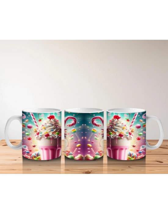 Çocuklara Sütü Sevdiren Renkli Şekerli Süt Kokteyli Desenli Kupa Bardak