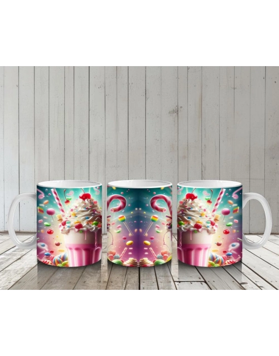 Çocuklara Sütü Sevdiren Renkli Şekerli Süt Kokteyli Desenli Kupa Bardak