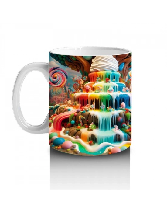 Çocuklara Sütü Sevdiren Renkli Şelaleli Tatlı Diyarı Desenli Kupa Bardak