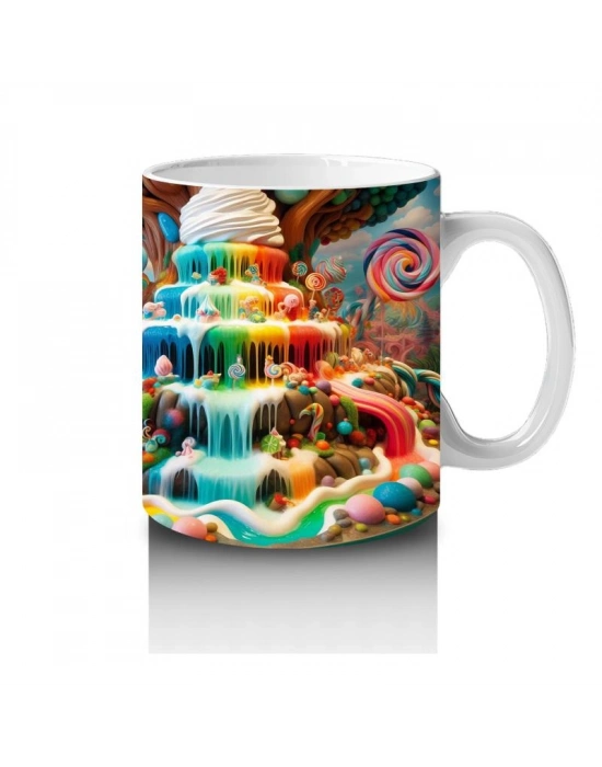 Çocuklara Sütü Sevdiren Renkli Şelaleli Tatlı Diyarı Desenli Kupa Bardak