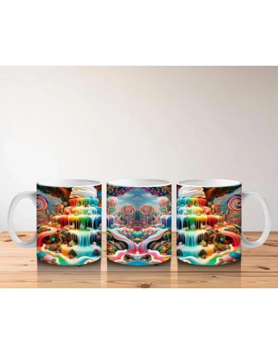 Çocuklara Sütü Sevdiren Renkli Şelaleli Tatlı Diyarı Desenli Kupa Bardak